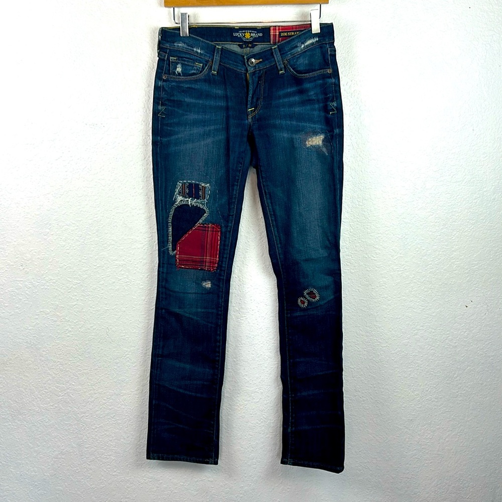 Lucky Brand Zoe Straight Leg Patch Design Jeans 2 - Picture 1 of 10